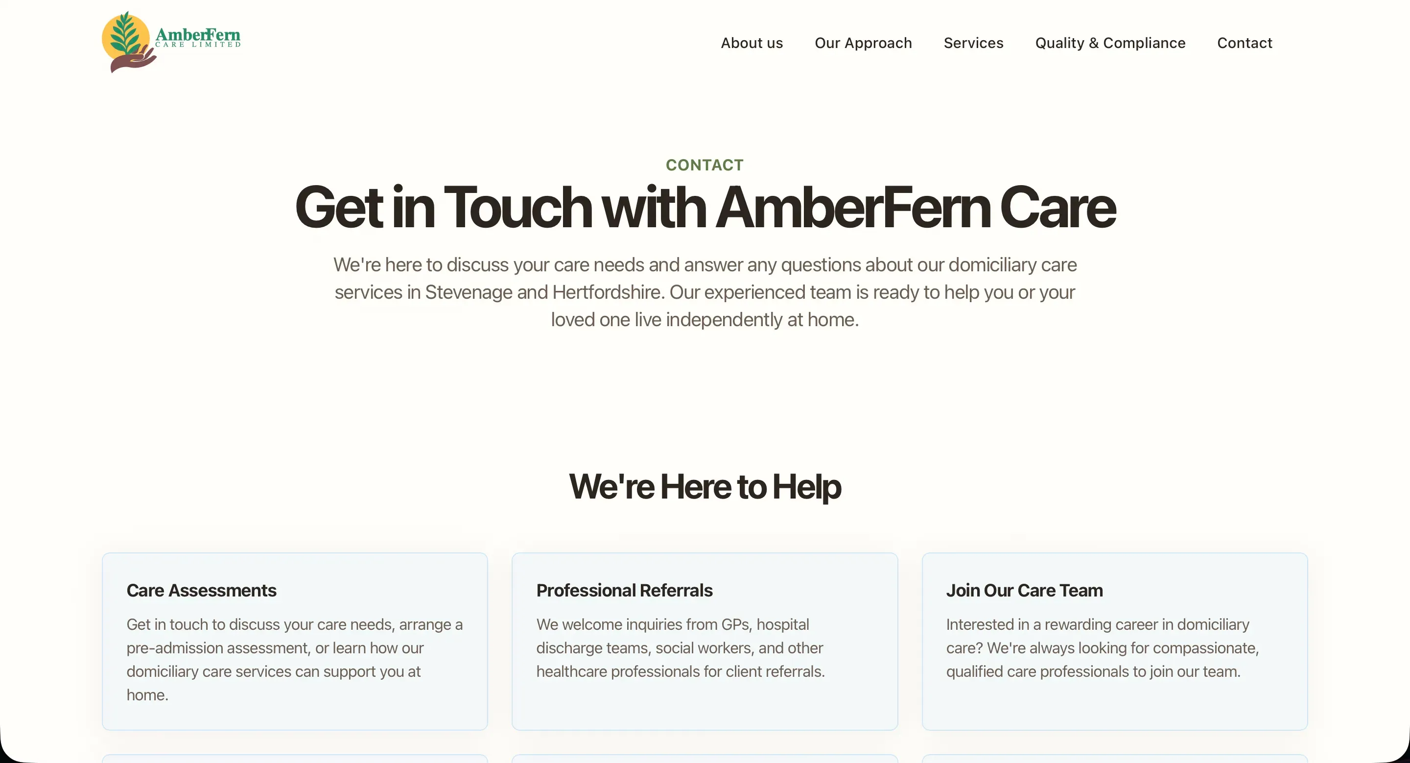 AmberFern Care website screenshot