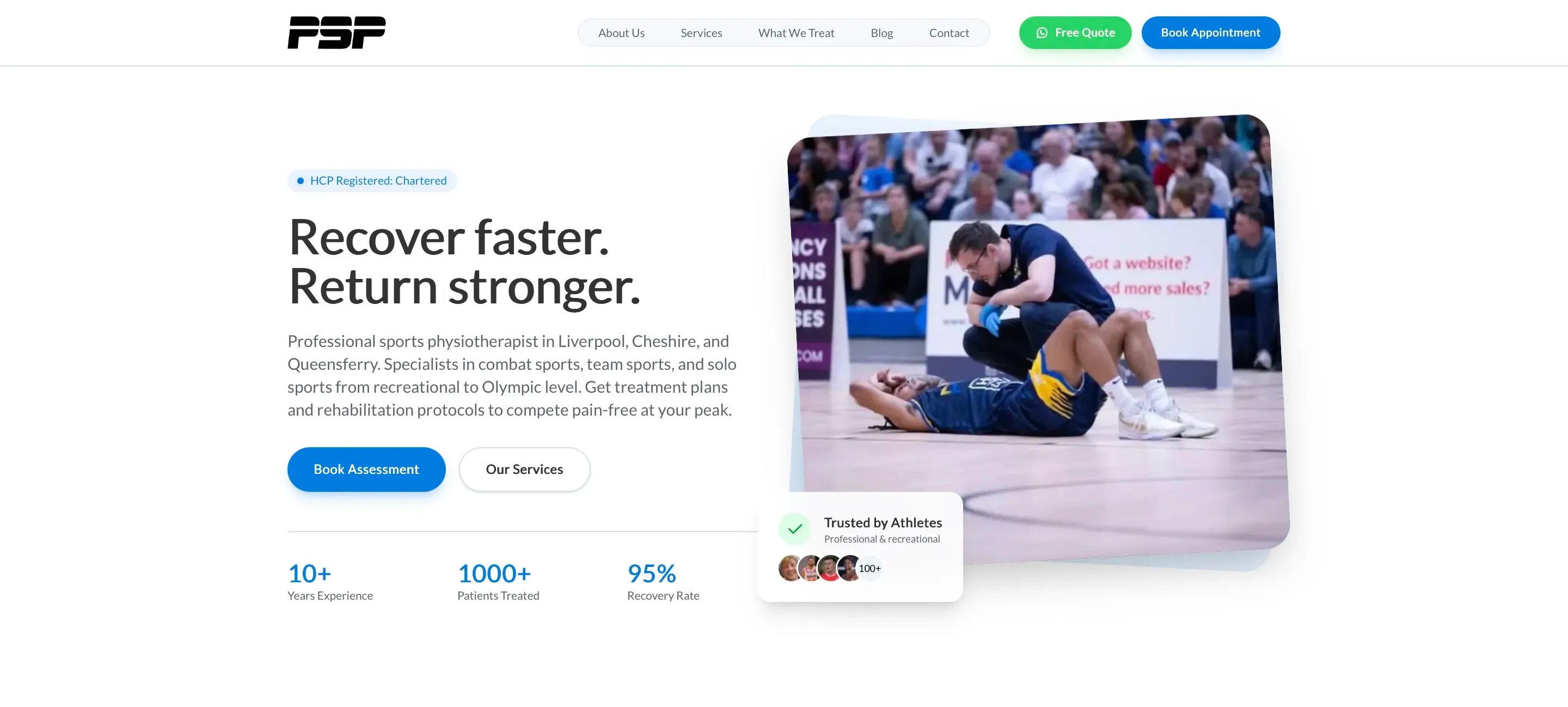 Professional Sports Physio website screenshot